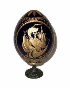 SEA SHIP w/ Stand BLUE Faberge style Egg - 4"
