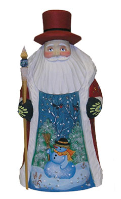 Santa w/ Snowman Wood Carvng 7.5"