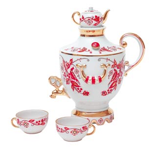 Samovar Set:Teapot, 2 Cups, Orange