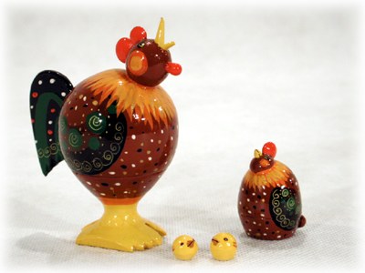 Realistic Rooster & Hen Doll - 4pc./ 3"