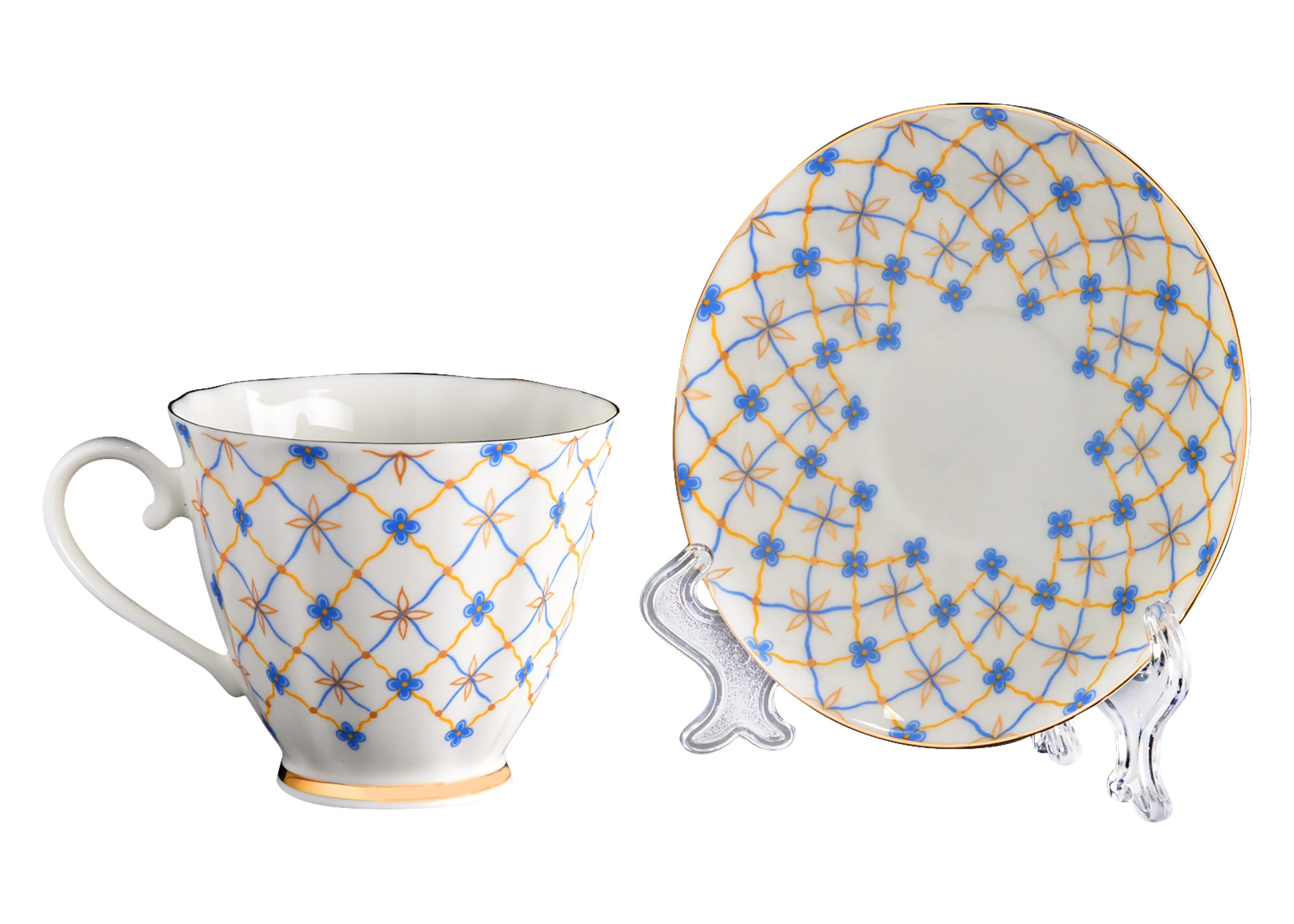 Blue Carnation Retro Bone China Coffee Cup and Saucer